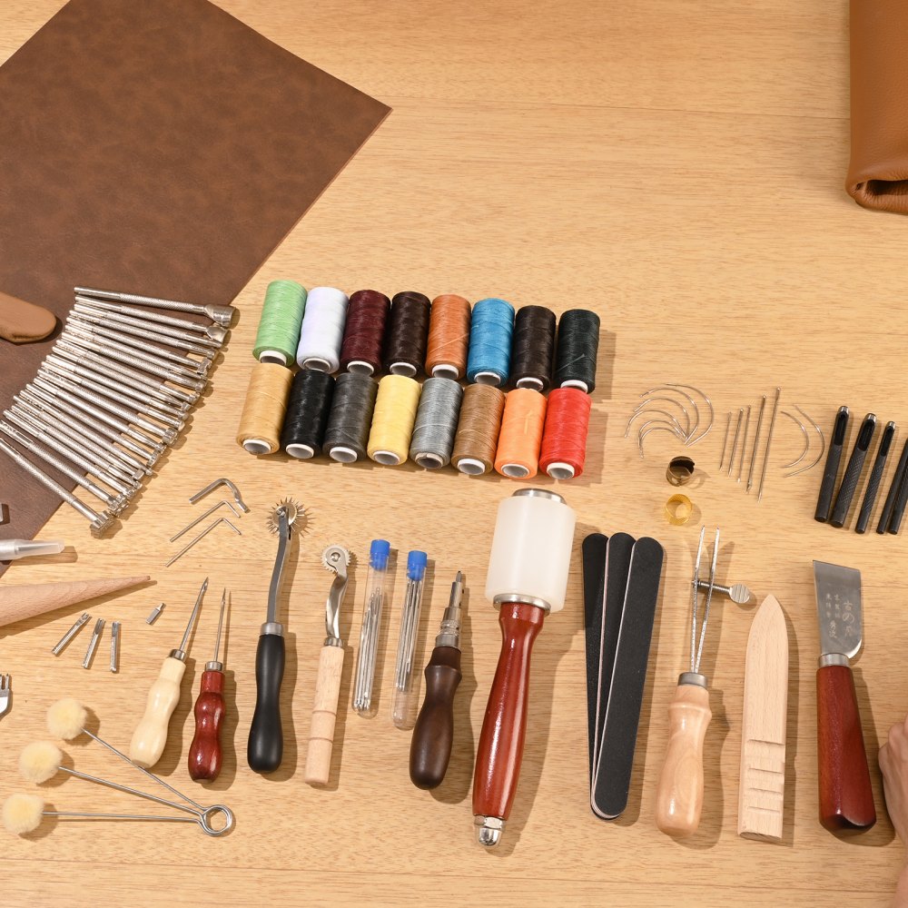 VEVOR Leather Working Tools Kit, 92 PCS Leather Craft Tools with Portable Leather Storage Bag, Engraving Punching Sewing Stamping Sanding Tools, Ideal for Beginners DIY Enthusiasts and Professionals