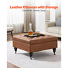 VEVOR 31 in Square Leather Ottoman with Storage, Upholstered Tufted Button Coffee Table Ottoman with Castered Rolling Wheels, PU Leather High-Density Sponge for Living Room, Dorm, Bedroom, Brown