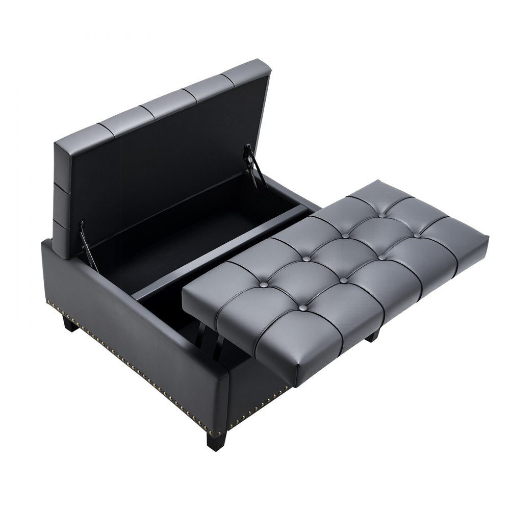 VEVOR 31 in Square Leather Ottoman with Storage, Upholstered Tufted Button Coffee Table Ottoman with Lift-Top & Flip Design, PU Leather High-Density Sponge for Living Room, Bedroom, Dorm, Grey