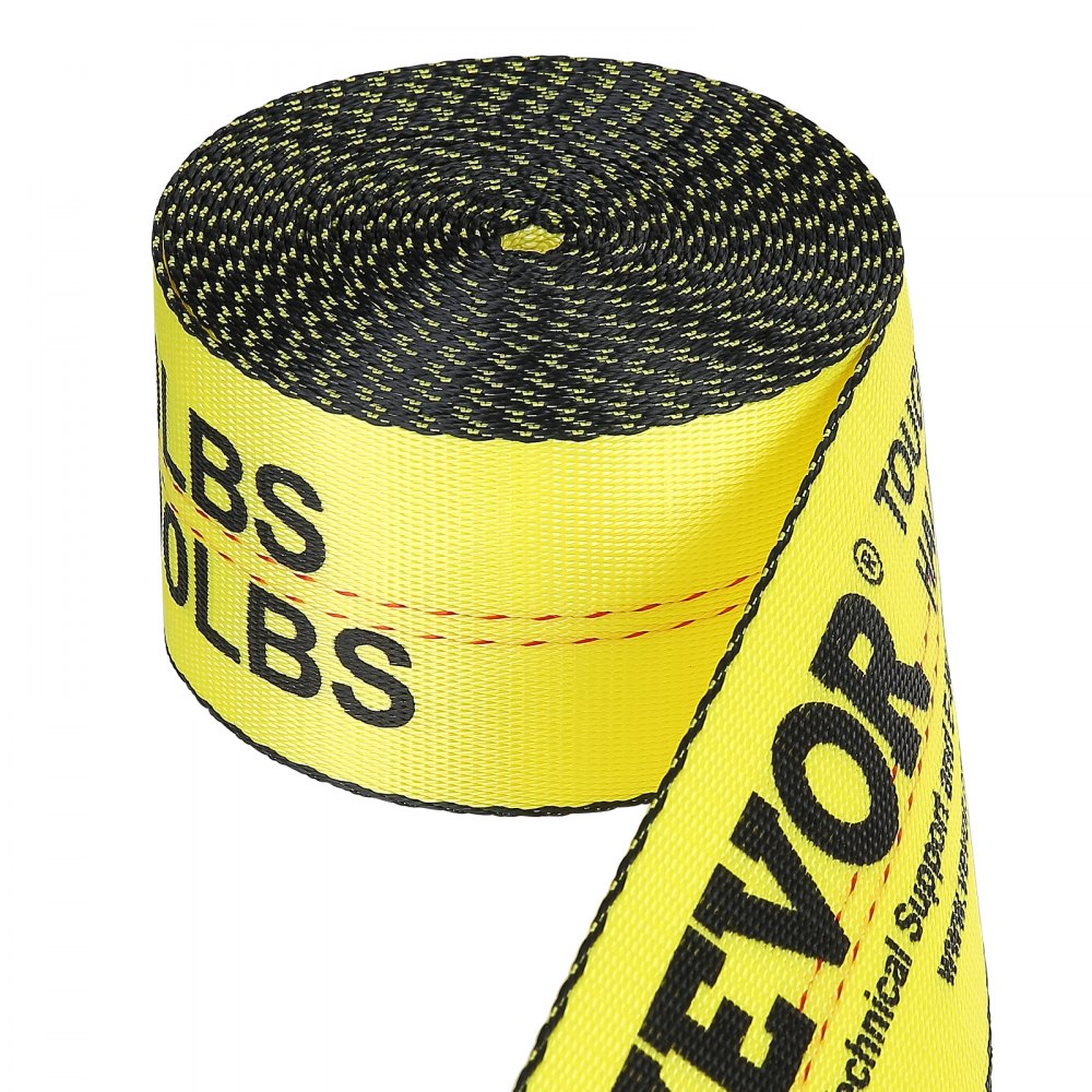 VEVOR Winch Straps, 4" x 30', 6000 lbs Load Capacity, 18000 lbs Break Strength, Truck Straps with Flat Hook, Flatbed Tie Downs Cargo Control for Trailers, Farms, Rescues, Tree Saver, Yellow (4 Pack)