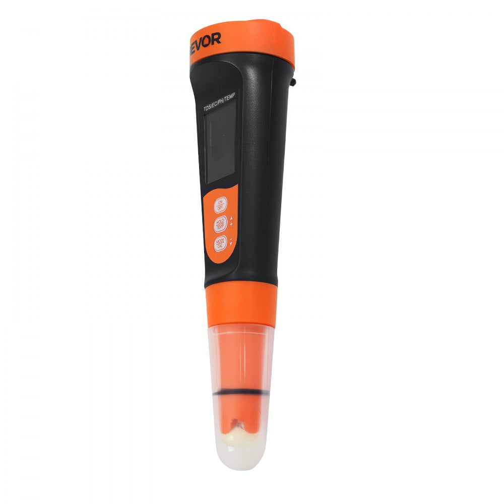 VEVOR pH Meter, Accurate pH/EC (Conductivity)/TDS (ppm) Multi-Parameter Measurement, IP68 Waterproof Probe, Pocket Tester Kit with Calibration Powder Packets, VA Display, for Water Quality Testing