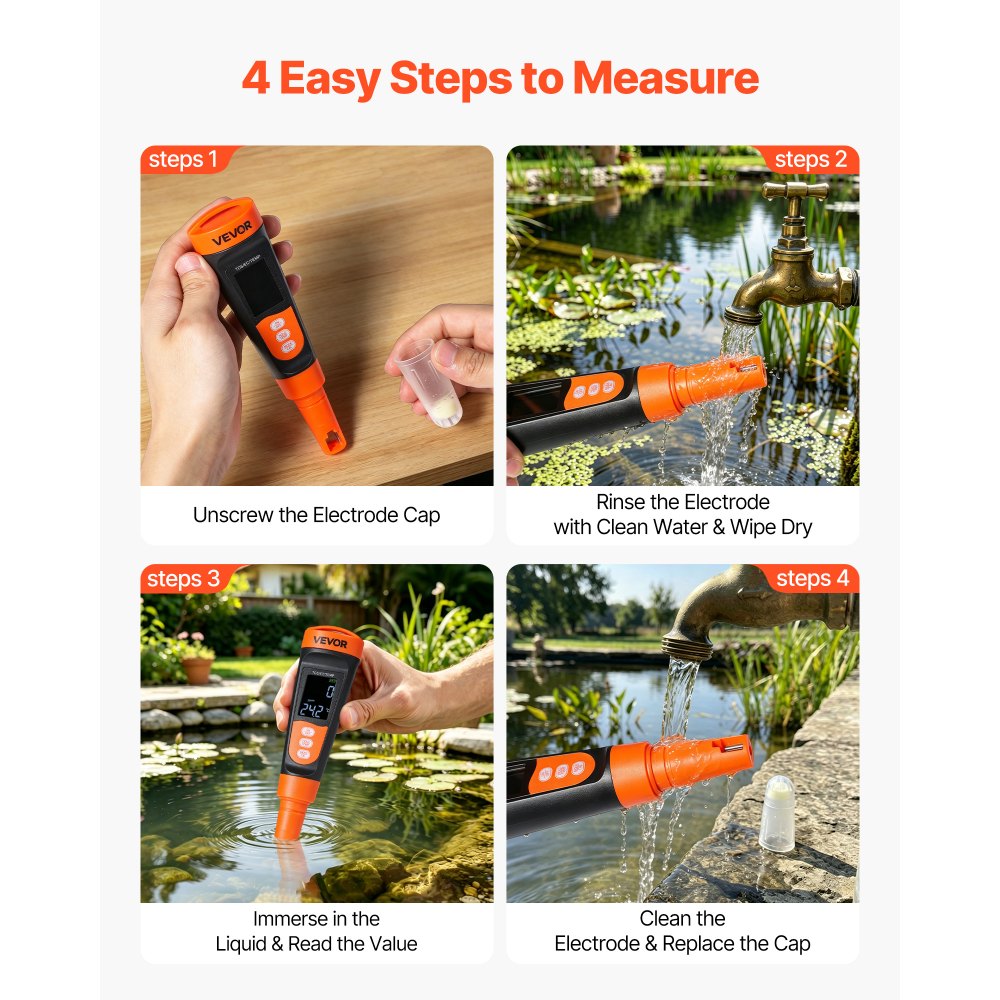 VEVOR TDS Meter, 0-9990 ppm Measuring Range, EC (Conductivity) /TDS (ppm) Multi-Parameter Measurement, Digital Water Tester with ATC, Clear VA Display Screen, for Drinking Water Quality Testing
