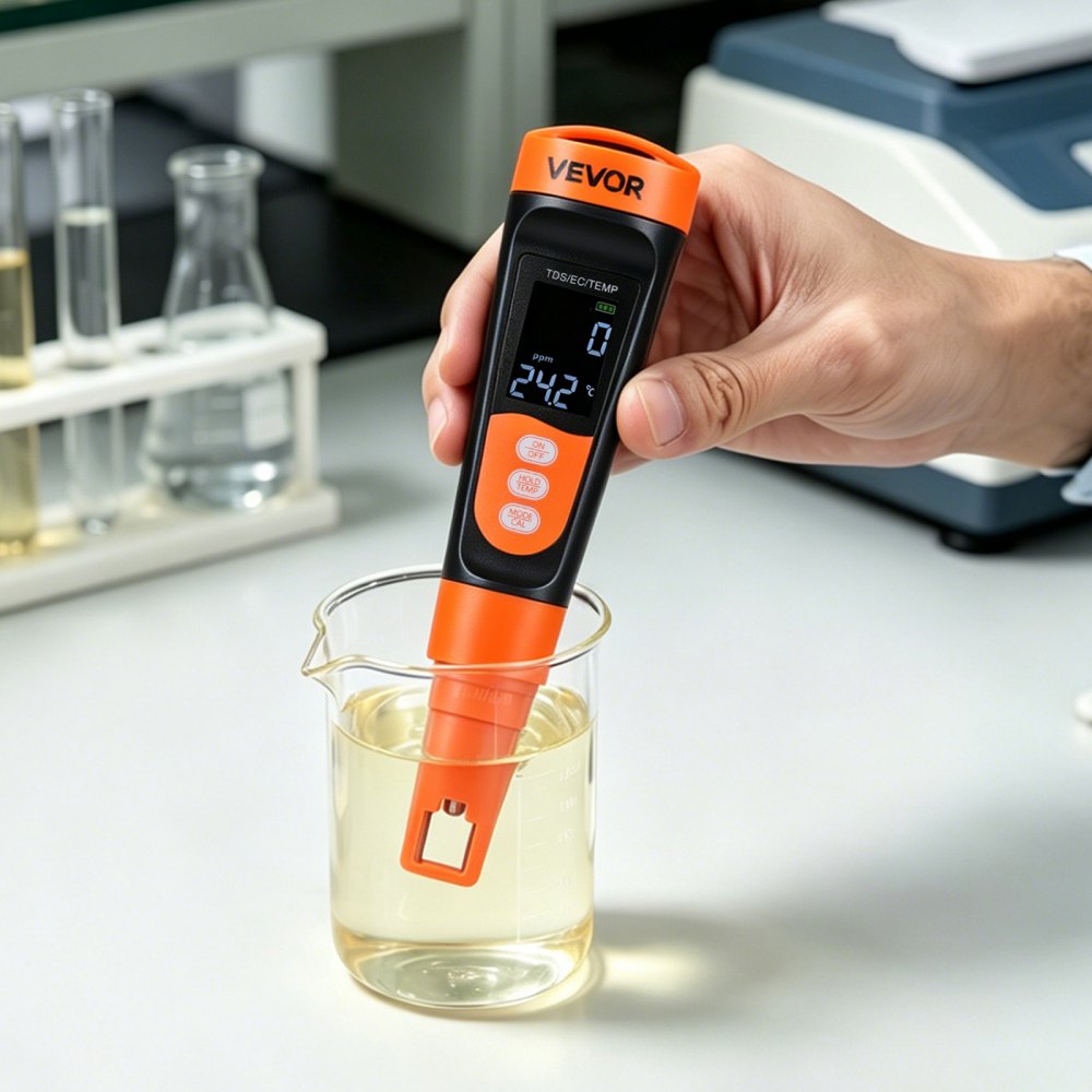VEVOR TDS Meter, 0-9990 ppm Measuring Range, EC (Conductivity) /TDS (ppm) Multi-Parameter Measurement, Digital Water Tester with ATC, Clear VA Display Screen, for Drinking Water Quality Testing