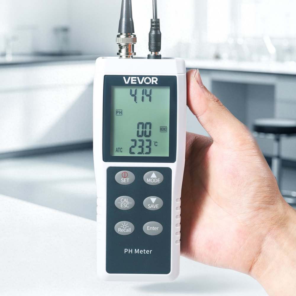 VEVOR pH Meter, 0-14 pH Range, IP68 Waterproof Probe, 3-Point Auto Calibration, Portable Tester Kit with Calibration Powder Packets, Temperature Probe, Carrying Case, for Drinking Water, Hydroponics