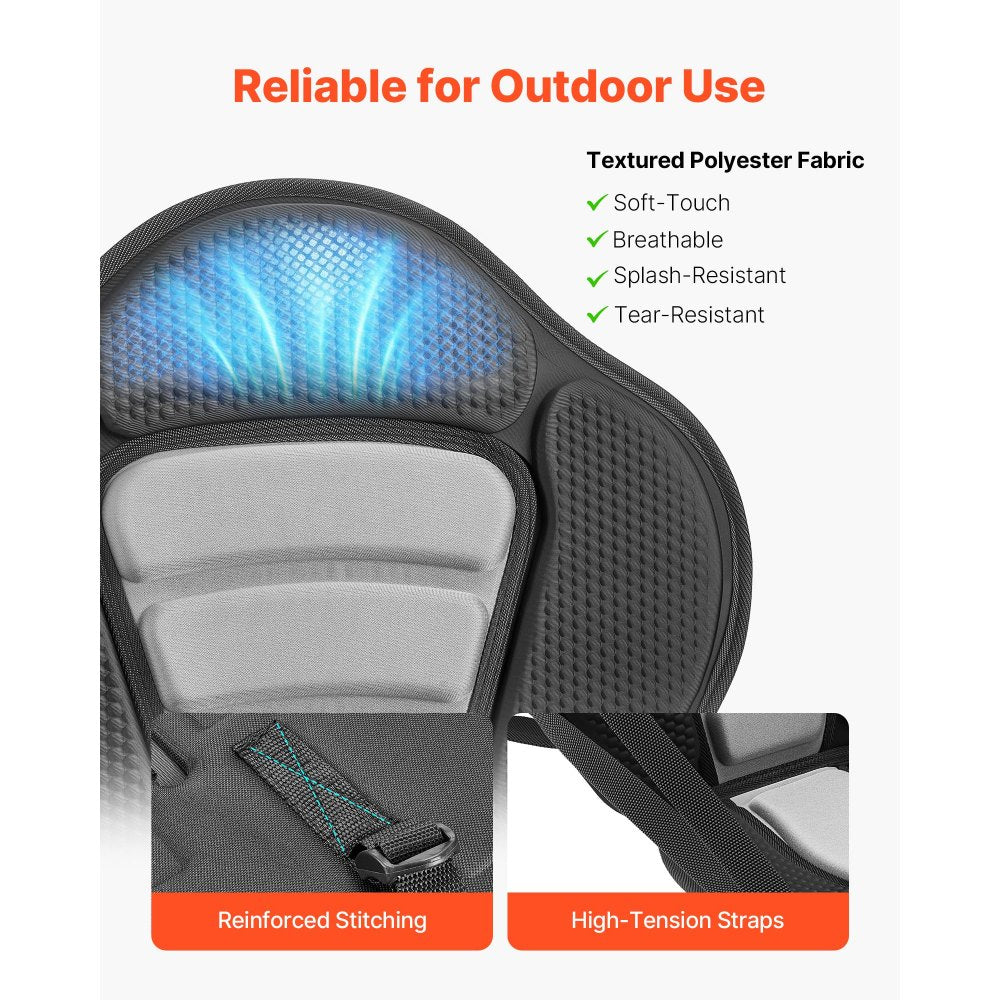 VEVOR Kayak Seat, 2 Pack 0.5" Thick, Universal Paddle Board Seat with Back Support, Sit-on-Top Soft Padded Cushion with Storage Bag & Adjustable Straps for SUP, Canoe, Fishing Boat, Inflatable Kayak