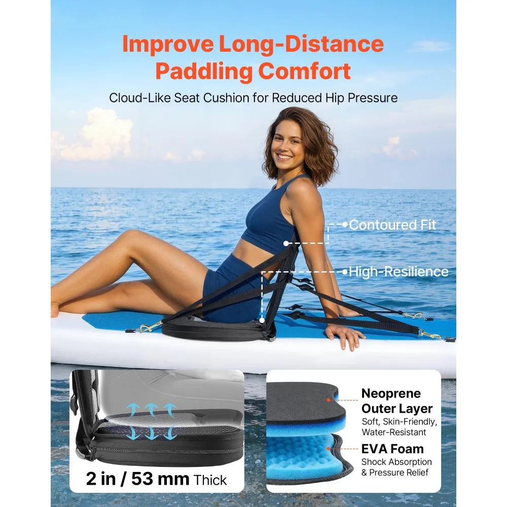 VEVOR Kayak Seat, 2 Pack 2" Thick, Universal Paddle Board Seat with Back Support, Sit-on-Top Soft Padded Cushion with Storage Bag & Adjustable Straps for SUP, Canoe, Fishing Boat, Inflatable Kayak