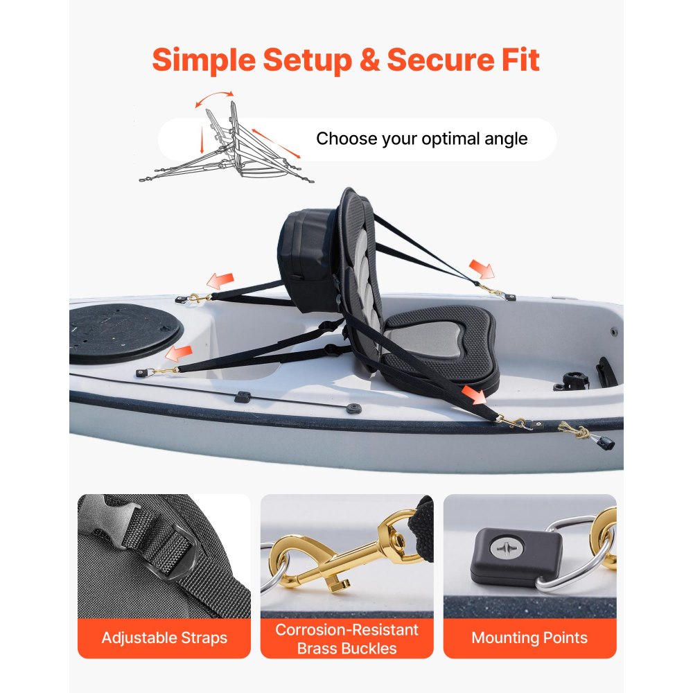 VEVOR Kayak Seat, 1 Pack 2.6" Thick, Universal Paddle Board Seat with Back Support, Sit-on-Top Soft Padded Cushion with Storage Bag & Adjustable Straps for SUP, Canoe, Fishing Boat, Inflatable Kayak