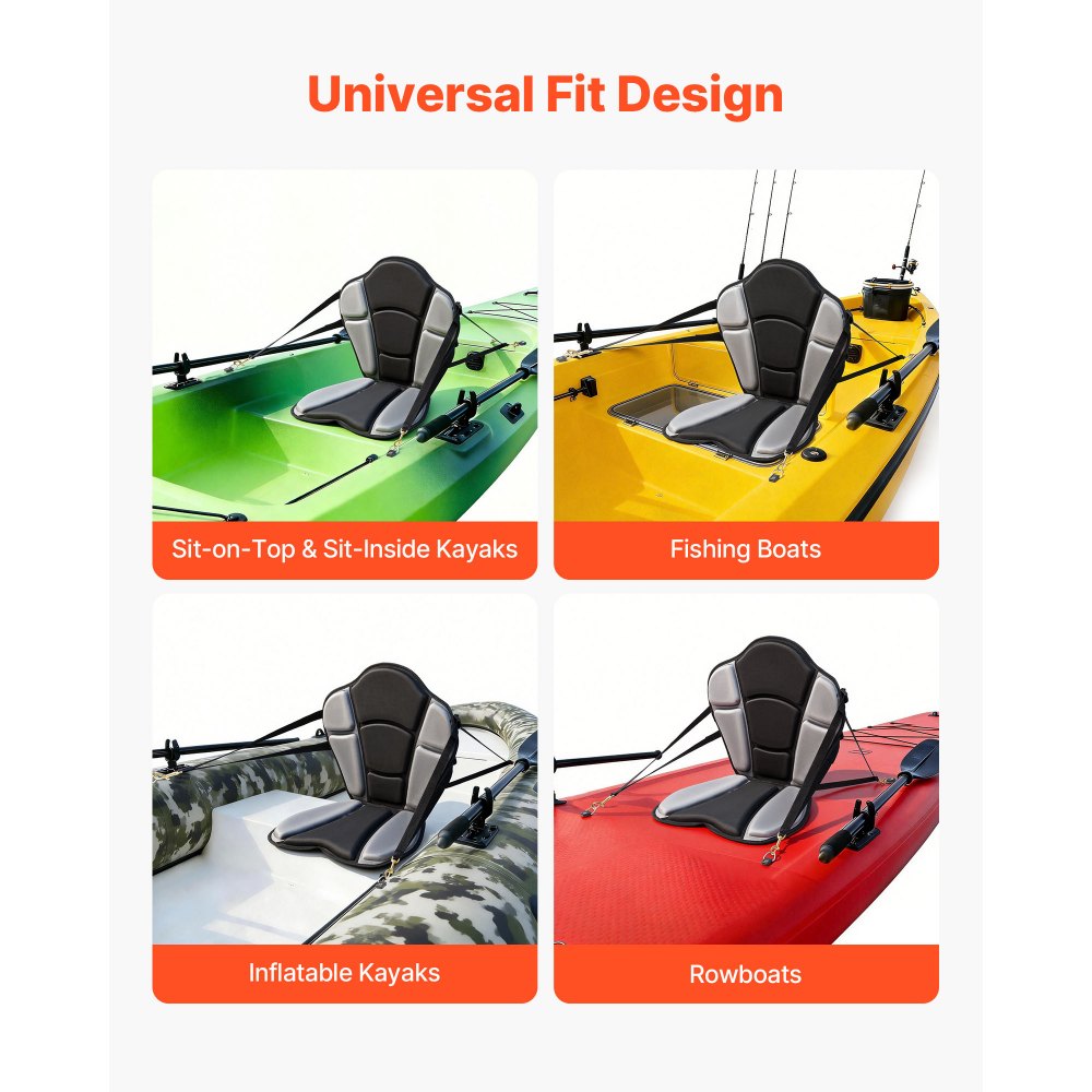 VEVOR Kayak Seat, 1 Pack 1" Thick, Universal Paddle Board Seat with Back Support, Sit-on-Top Soft Padded Cushion with Storage Bag & Adjustable Straps for SUP, Fishing Boat, Inflatable Kayak, Rowboat