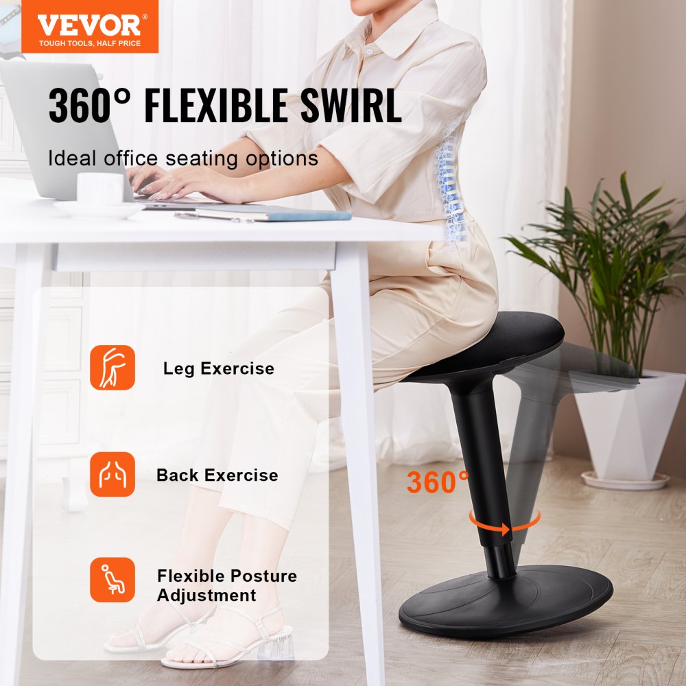 VEVOR Wobble Chair, Height-Adjustable (21.7-28.3") Active Chair, Flexible Seating Wobble Stool Made of Iron Improves Focus & Posture, Ideal for Schools, Office and Home, 8° Tilt Angle, Age 12-18, Black