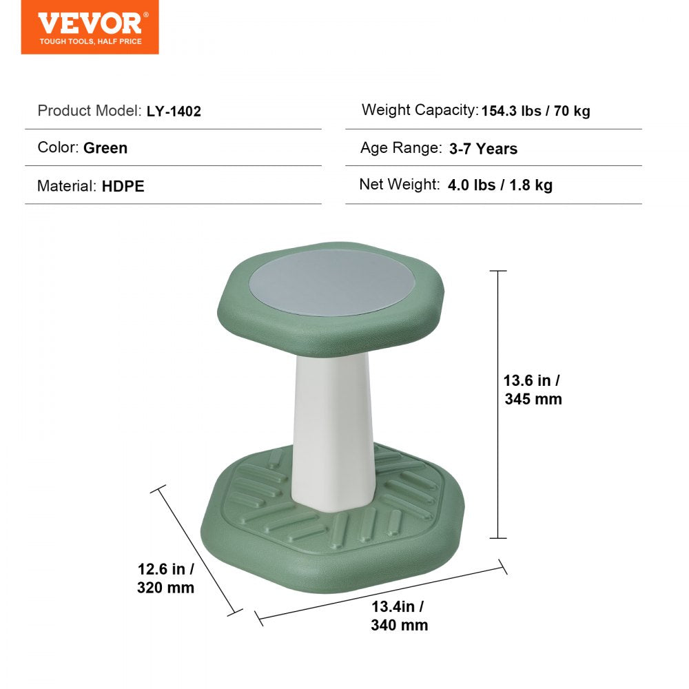 VEVOR Kids Wobble Chair Active Chair  with Sponge Cushion, Wobble Stool Improves Focus, Posture and Calm Children, Ideal for Schools and Preschools, Age 3-7, Green