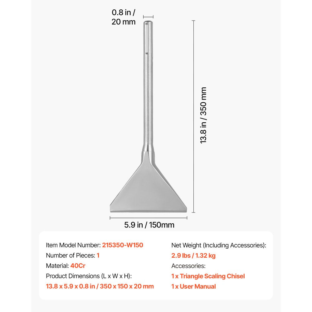 VEVOR SDS Max Scaling Chisel, 13.8" x 5.9" Chisel Bit with SDS Max Shank, Compatible with Rotary Hammers, Heat Treated 40Cr Alloy Steel, Sharp Edge for Removing Laminate Flooring, Tiles, and Mortar