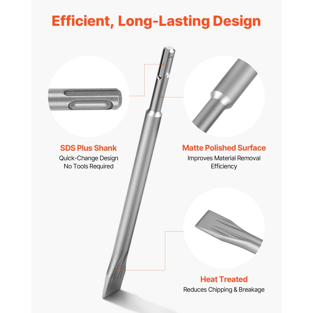 VEVOR SDS Plus Chisel Set, 3 pcs SDS Plus Rotary Hammer Drill Attachments, Includes Point, Flat, & Angled Spade Chisels, Heat Treated 40Cr Alloy Steel, Sharp Edge for Demolition, Concrete and Brick