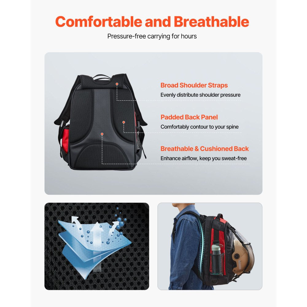 VEVOR Welding Backpack, 25.2L Welder Backpack for Tools and Helmet, 1680D High-Density Polyester Extreme Gear Pack with Helmet Bag, Multi-Purpose Gear Storage Bag for Welding, Outdoor Camping, Hiking
