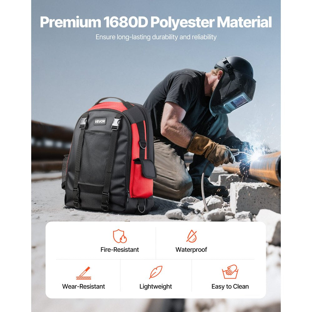 VEVOR Welding Backpack, 25.2L Welder Backpack for Tools and Helmet, 1680D High-Density Polyester Extreme Gear Pack with Helmet Bag, Multi-Purpose Gear Storage Bag for Welding, Outdoor Camping, Hiking