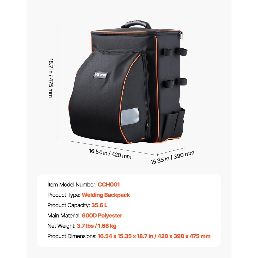 VEVOR Welding Backpack, 35.6L Welder Backpack for Tools and Helmet, 600D Polyester Extreme Gear Pack with Helmet Catch Bag, Multi-Purpose Gear Storage Bag for Welding, Outdoor Camping, Mountaineering