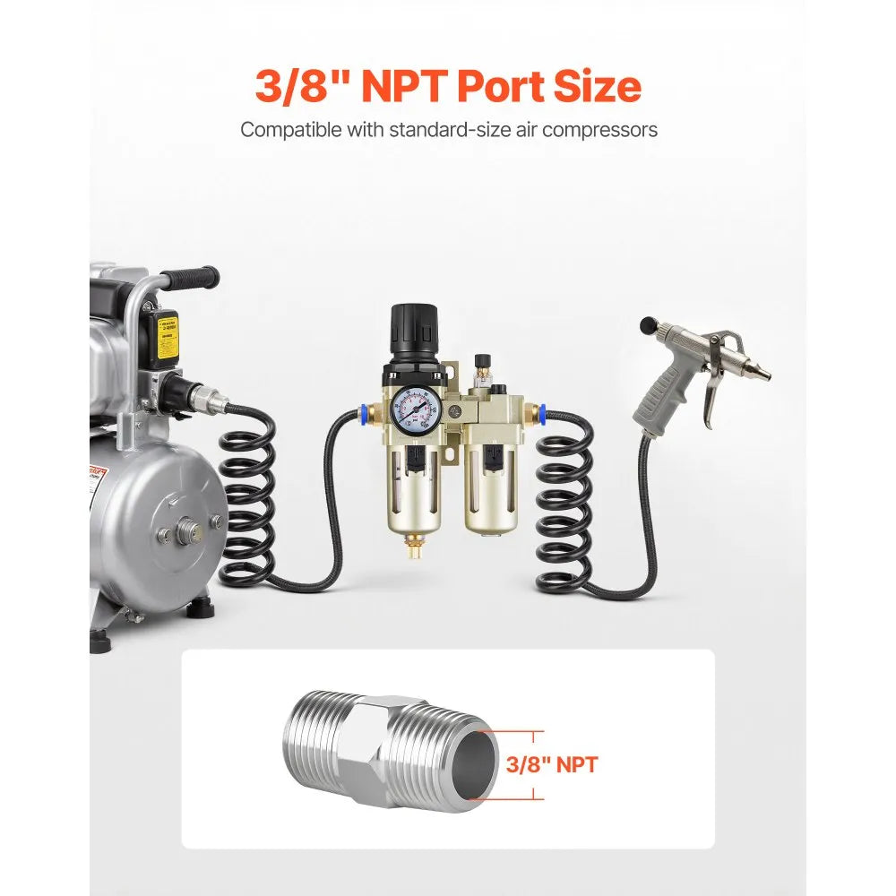 VEVOR Air Compressor Filter Regulator Lubricator (FRL), 3/8" NPT Air Compressor Water Separator, Semi-Auto Drain Air-Drying System with 5μm Brass Filter Element, 145PSI Max Working Pressure, Poly Bowl