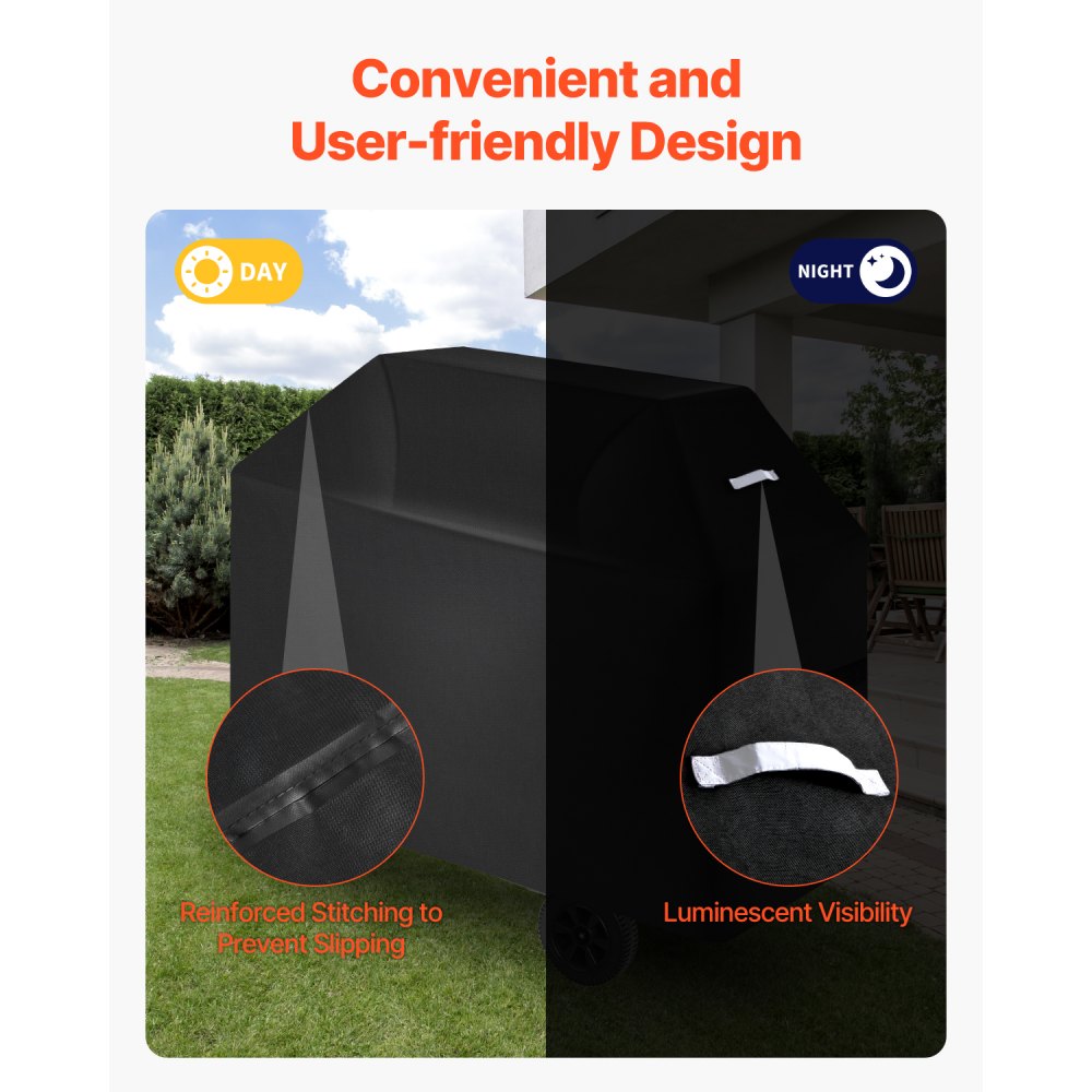 VEVOR Grill Cover, 52 inch BBQ Covers for Outdoor Grills, Waterproof, Fade Resistant, Weather Resistant Heavy Duty 600D Polyester, Easy On/Off, with Hook-and-Loop Straps, Black