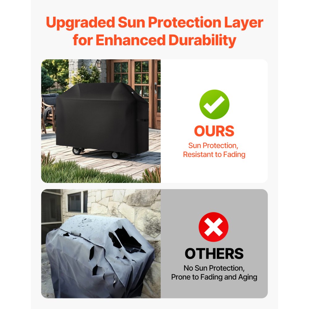 VEVOR Grill Cover, 52 inch BBQ Covers for Outdoor Grills, Waterproof, Fade Resistant, Weather Resistant Heavy Duty 600D Polyester, Easy On/Off, with Hook-and-Loop Straps, Black