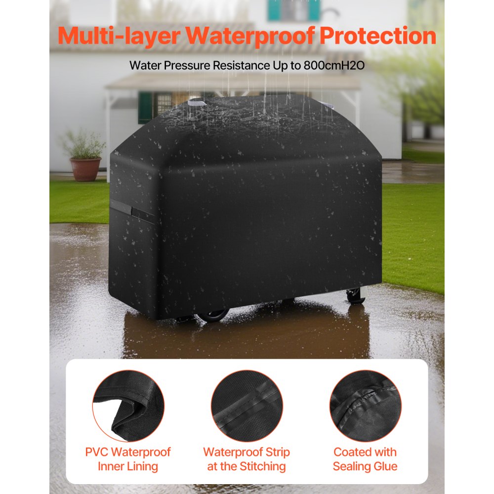 VEVOR Grill Cover, 63 inch BBQ Covers for Outdoor Grills, Waterproof, Fade Resistant, Weather Resistant Heavy Duty 600D Polyester, Easy On/Off, with Hook-and-Loop Straps, Black