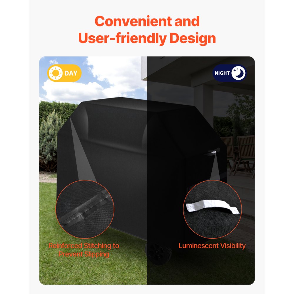 VEVOR Grill Cover, 48 inch BBQ Covers for Outdoor Grills, Waterproof, Fade Resistant, Weather Resistant Heavy Duty 600D Polyester, Easy On/Off, with Hook-and-Loop Straps, Black