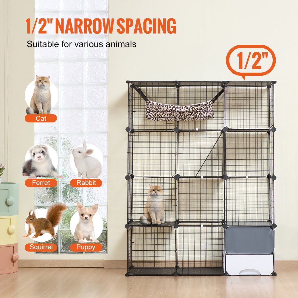 VEVOR Large 4-tier Cat Cage, 41 x 14 x 55", Detachable Metal Wire Cat Enclosure, with Litter Box Hammock Ramp ladders, Indoor & Outdoor Crate Exercise Place Ideal for Kitty, Small Animals, Black