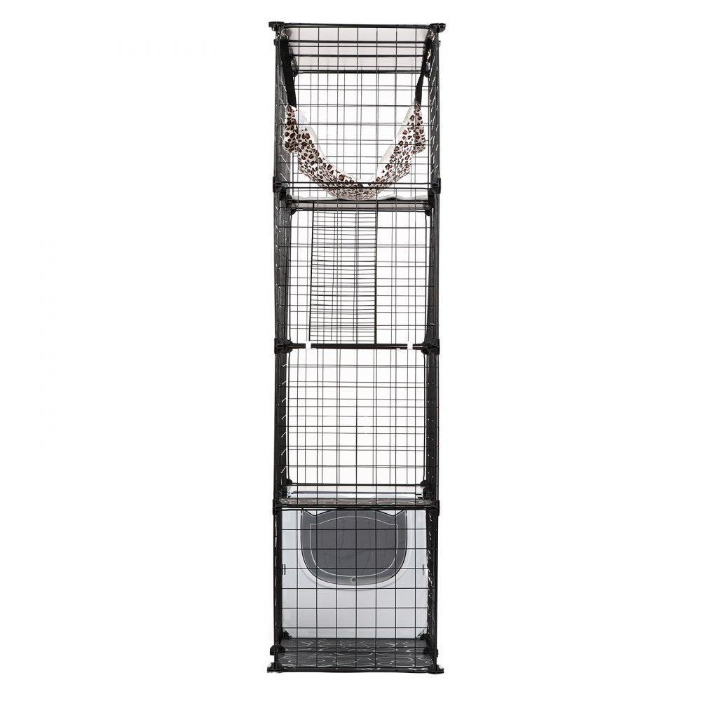 VEVOR Large 4-tier Cat Cage, 41 x 14 x 55", Detachable Metal Wire Cat Enclosure, with Litter Box Hammock Ramp ladders, Indoor & Outdoor Crate Exercise Place Ideal for Kitty, Small Animals, Black