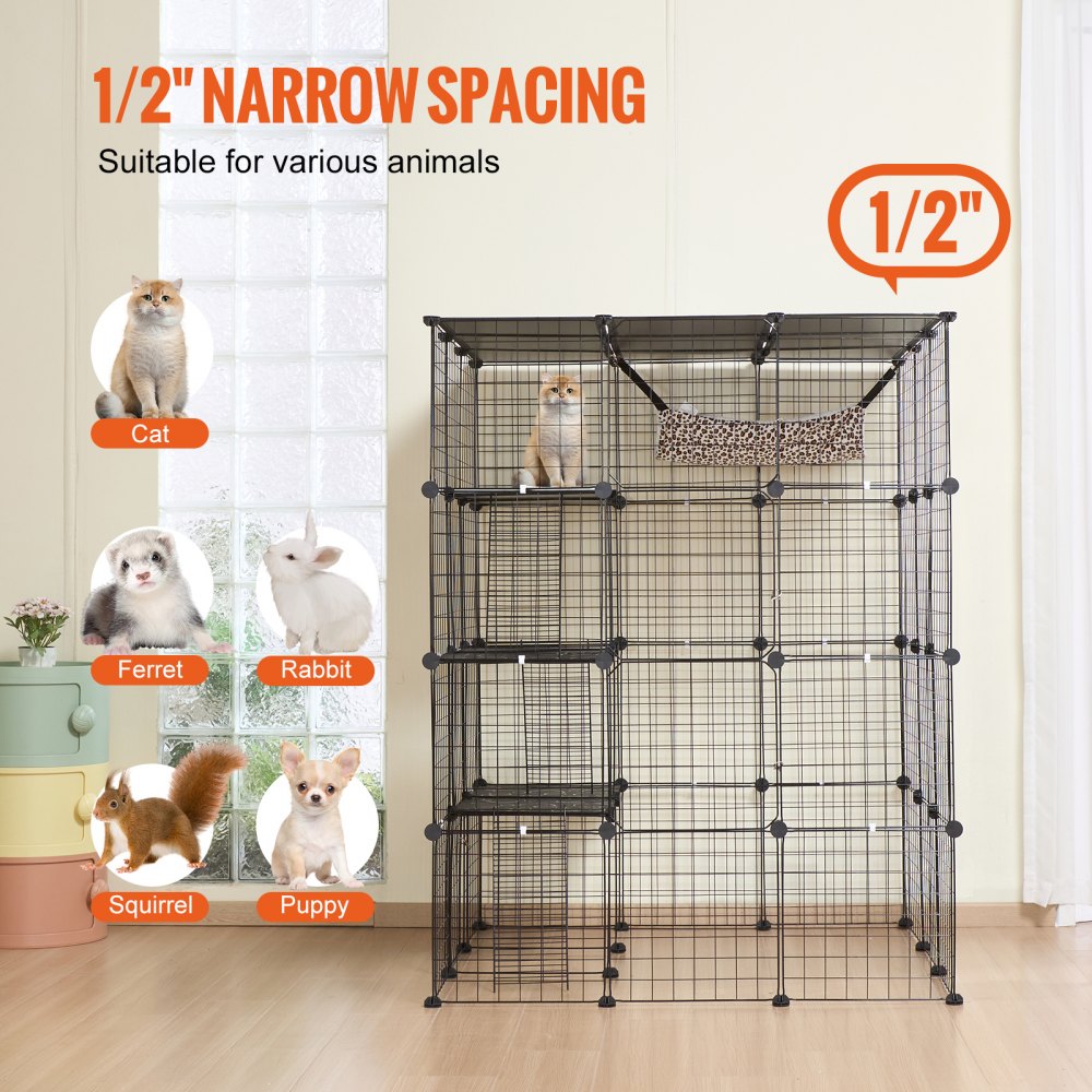 VEVOR Large 4-tier Cat Cage, 41 x 41 x 55", Detachable Metal Wire Cat Enclosure, with 4 Front Doors Hammock Ramp ladders, Indoor & Outdoor Crate Exercise Place Ideal for Kitty, Small Animals, Black