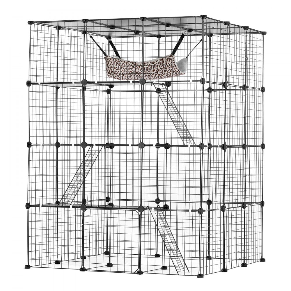 VEVOR Large 4-tier Cat Cage, 41 x 41 x 55", Detachable Metal Wire Cat Enclosure, with 4 Front Doors Hammock Ramp ladders, Indoor & Outdoor Crate Exercise Place Ideal for Kitty, Small Animals, Black