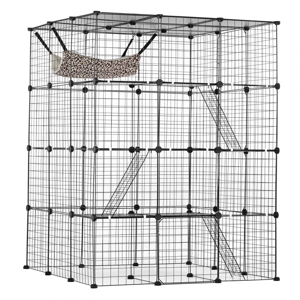 VEVOR Large 4-tier Cat Cage, 41 x 41 x 55", Detachable Metal Wire Cat Enclosure, with 4 Front Doors Hammock Ramp ladders, Indoor & Outdoor Crate Exercise Place Ideal for Kitty, Small Animals, Black