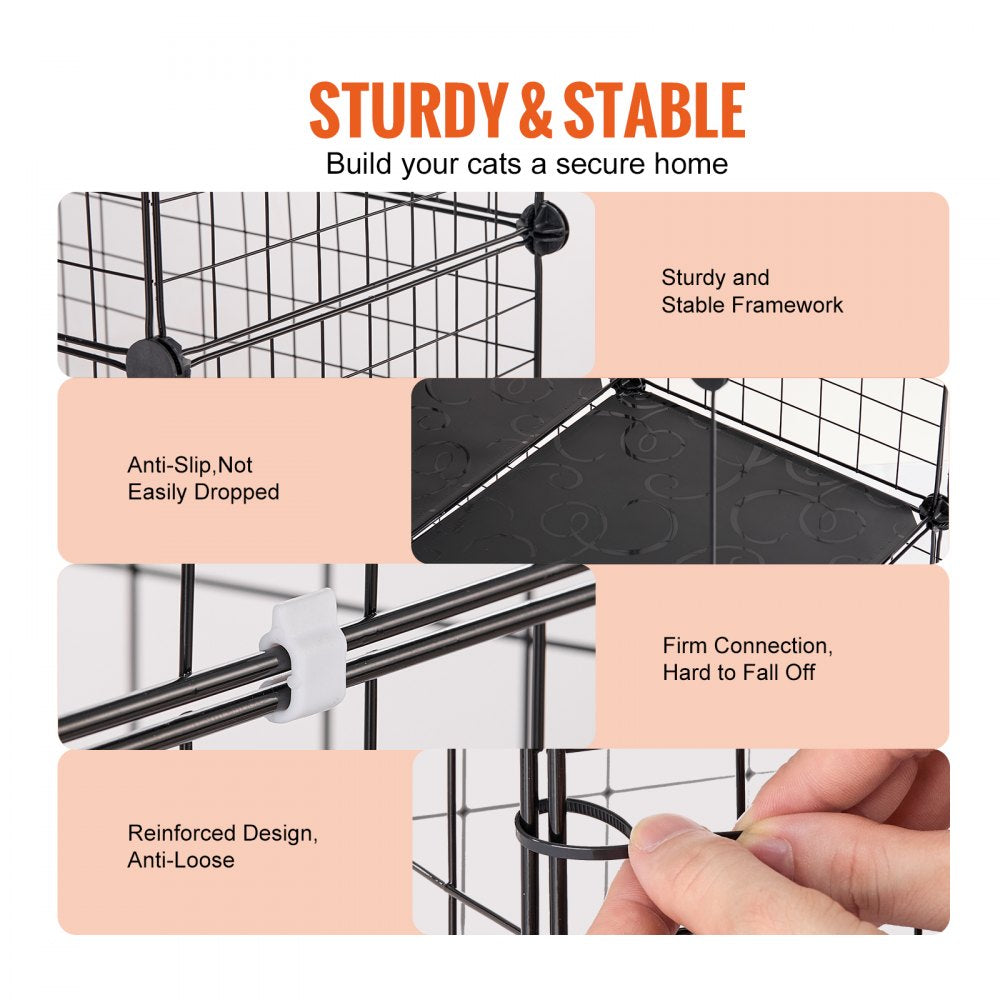 VEVOR Large 4-tier Cat Cage, 54 x 41 x 69", Detachable Metal Wire Cat Enclosure, with 5 Front Doors Hammock Ramp ladders, Indoor & Outdoor Crate Exercise Place Ideal for Kitty, Small Animals, Black