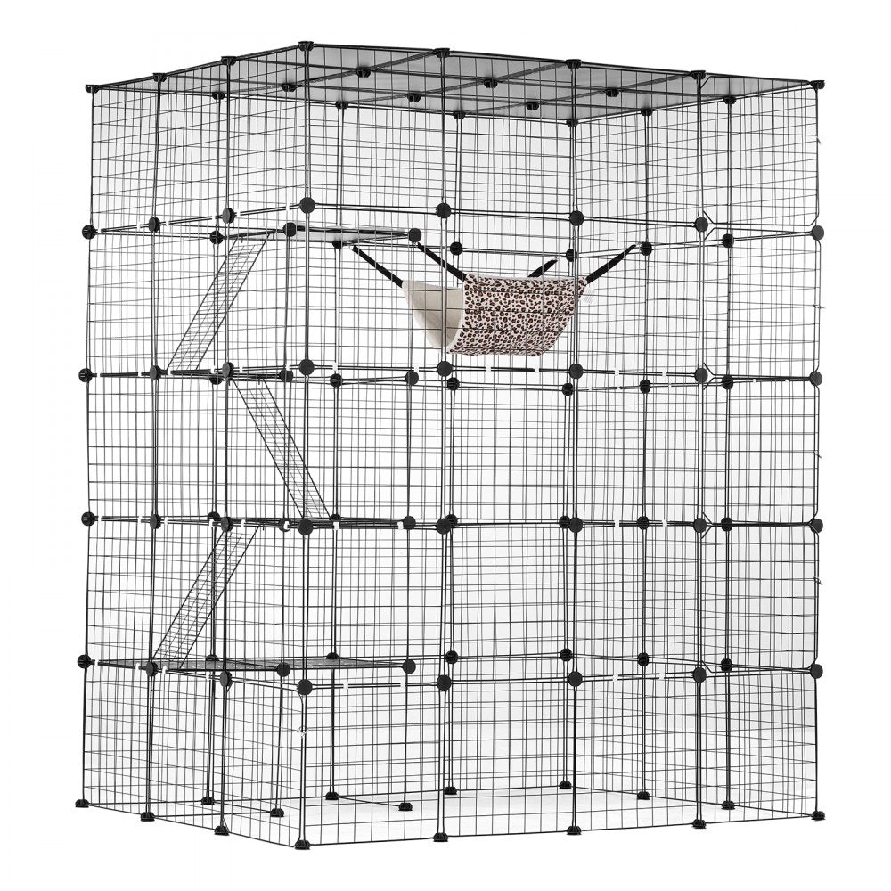 VEVOR Large 4-tier Cat Cage, 54 x 41 x 69", Detachable Metal Wire Cat Enclosure, with 5 Front Doors Hammock Ramp ladders, Indoor & Outdoor Crate Exercise Place Ideal for Kitty, Small Animals, Black