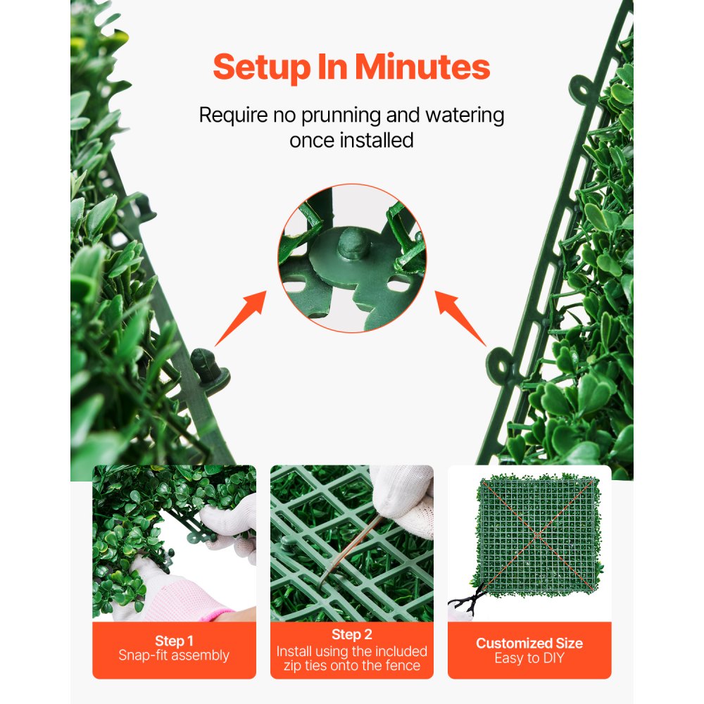 VEVOR Artificial Grass Wall Panels, 12 PCS 20 x 20 inch, 3D Combination Greenery Boxwood  Panel for Indoor Outdoor Green Decor & Ivy Fence Covering, Privacy Backdrop Wall Hedge Screen for Garden