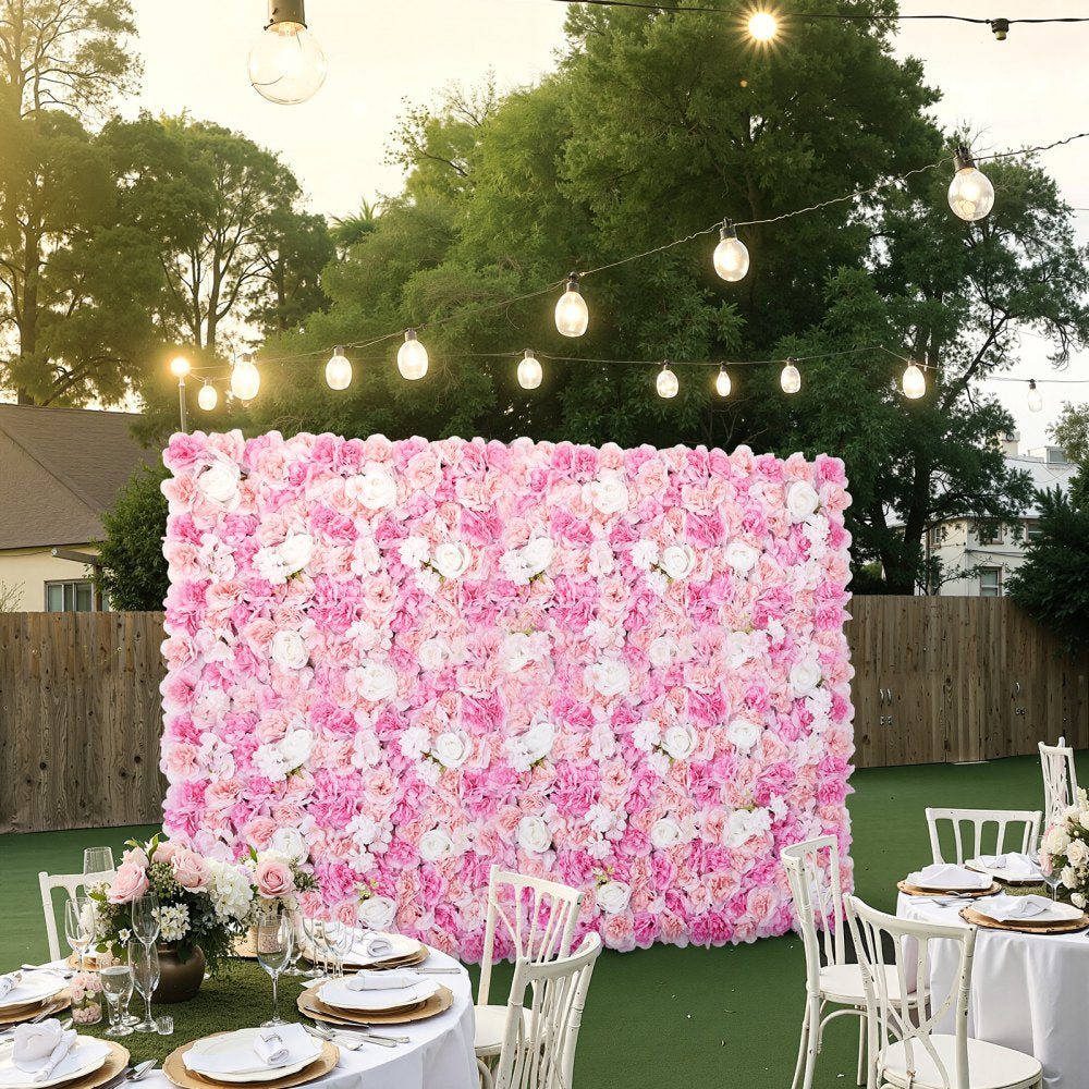 VEVOR 3D Flower Wall Panel, 12 PCS 15 x 15 inch, Artificial Floral Wall Background Mesh Backing Mat,Seamless Design&Easy Installation for Wedding Valentines Day Home Baby Party Backdrop Decor,Pink