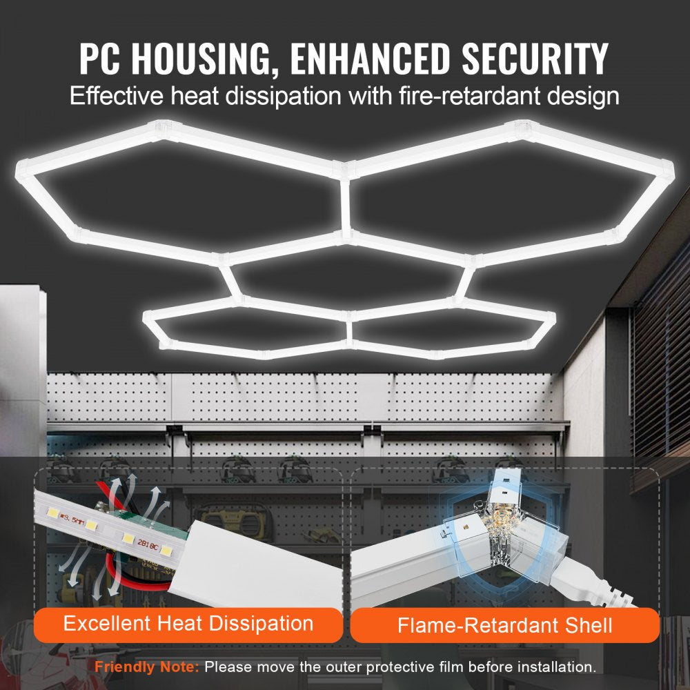 VEVOR Hexagon Garage Lights, 26400LM, 6500K 5 Grid Systems Honeycomb Hexagonal Garage LED Lights, DIY Cool White Car Detailing Garage Ceiling Lighting Bright Shop Light for Gym Basement Workshop