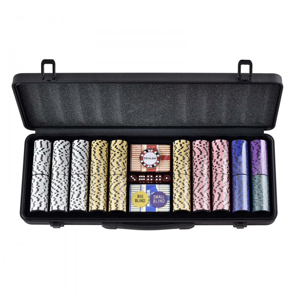 VEVOR Poker Chip Set, 500-Piece Poker Set, Complete Poker Playing Game Set with Carrying  Case, Heavyweight 14 Gram Casino Clay Chips, Cards, Buttons and Dices, for Texas Hold'em, Blackjack, Gambling