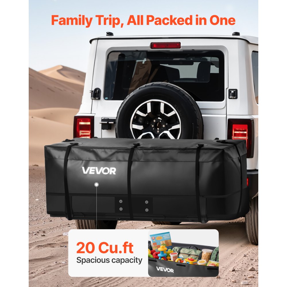 VEVOR Hitch Cargo Carrier Bag, Waterproof 840D PVC, 59.84 x 24.02 x 24.41 in (20 Cubic Feet), Heavy Duty Cargo Bag for Truck Bed Storage with 6 Reinforced Straps, Suitable for Car Vans Hitch Basket