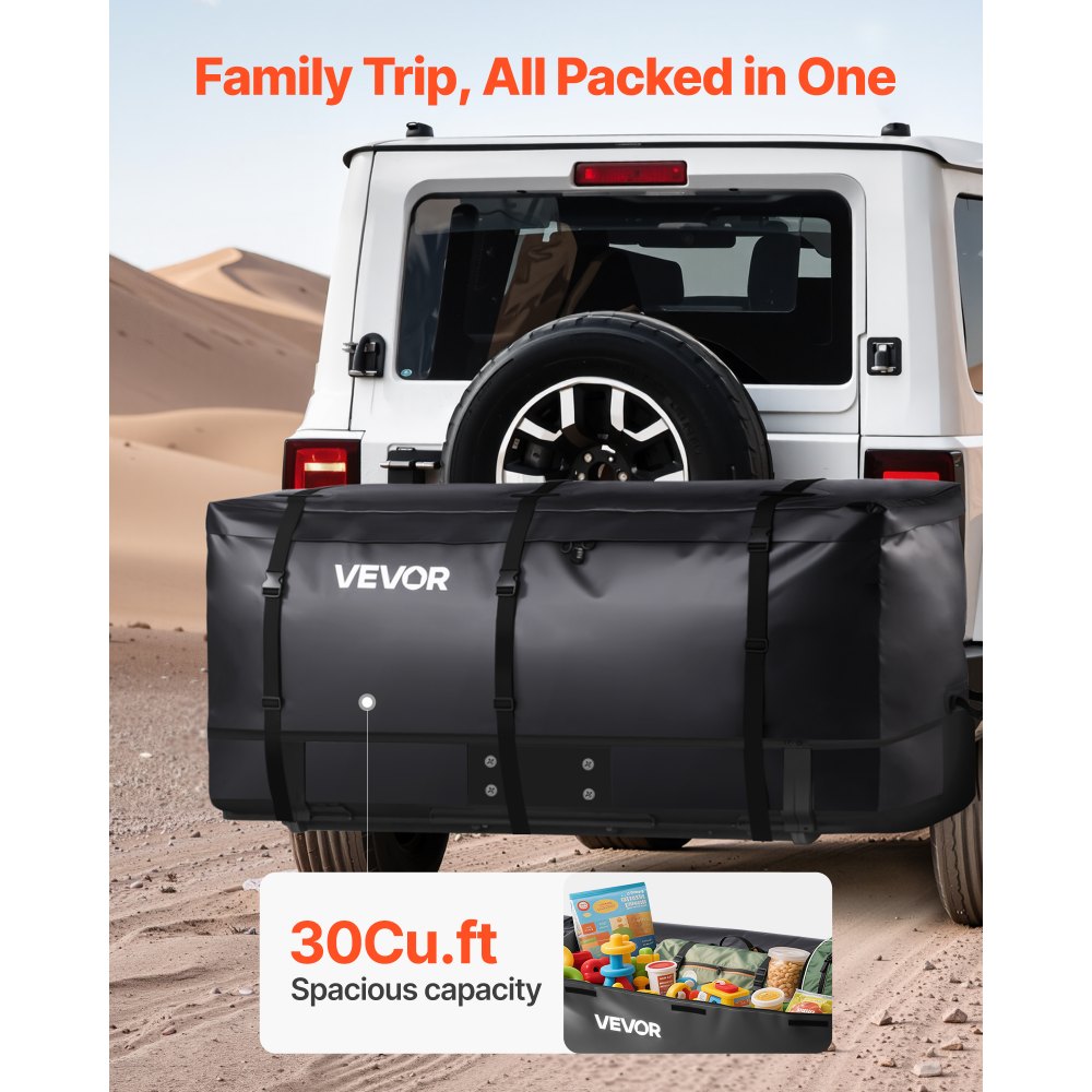 VEVOR Hitch Cargo Carrier Bag, Waterproof 840D PVC, 60.24 x 24.02 x 35.94 in (30 Cubic Feet), Heavy Duty Cargo Bag for Truck Bed Storage with Reinforced Straps, Suitable for Car SUV Vans Hitch Basket