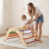 VEVOR Pikler Triangle Set, 9-in-1 Toddler Climbing Toys Indoor, with 2 Wooden Cars, Cushion, Triangle, Arch, and Ramp, 150 lbs Load, Foldable Montessori Climbing Set for Toddlers and Kids, Rainbow
