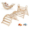 VEVOR Pikler Triangle Set, 9-in-1 Toddler Climbing Toys Indoor, with 2 Wooden Cars, Cushion, Triangle, Arch, and Ramp, 150 lbs Load, Foldable Montessori Climbing Set for Toddlers and Kids, Wood Color
