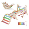 VEVOR Pikler Triangle Set, 9-in-1 Toddler Climbing Toys Indoor, with Xylophone, Cushion, Triangle, Arch, and Ramp, 150 lbs Load, Foldable Montessori Climbing Set for Toddlers and Kids, Rainbow