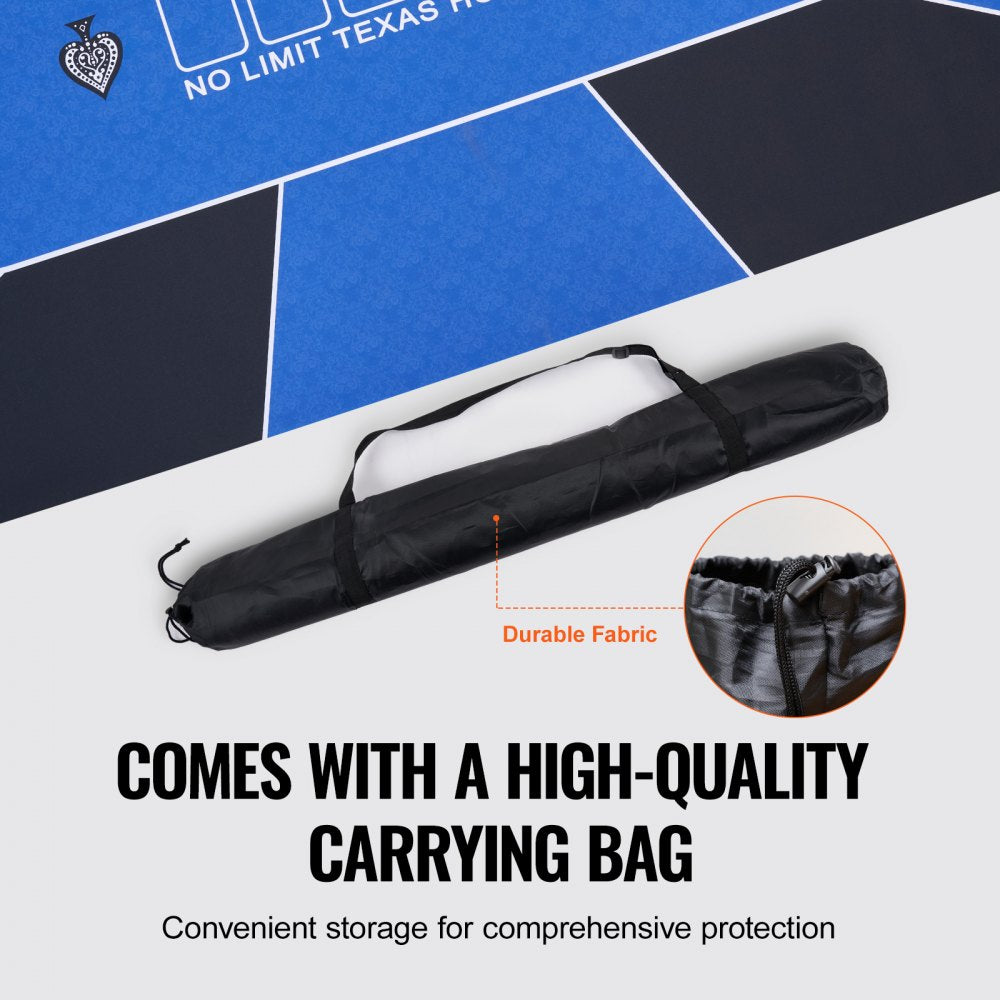 VEVOR Poker Table Top, 70 x 35 Inch Poker Mat for Table, 6-8 Players Foldable Poker Table Top with Carrying Bag, Folding Poker Table Topper for Poker Games, Poker Room, Rectangle, Blue