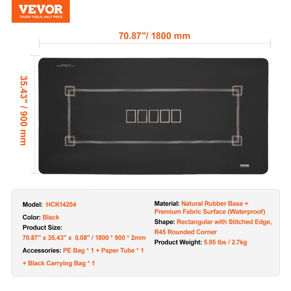 VEVOR Poker Table Top, 70 x 35 Inch Poker Mat for Table, 6-8 Players Foldable Poker Table Top with Carrying Bag, Waterproof Folding Poker Table Topper for Poker Games, Poker Room, Rectangle, Black