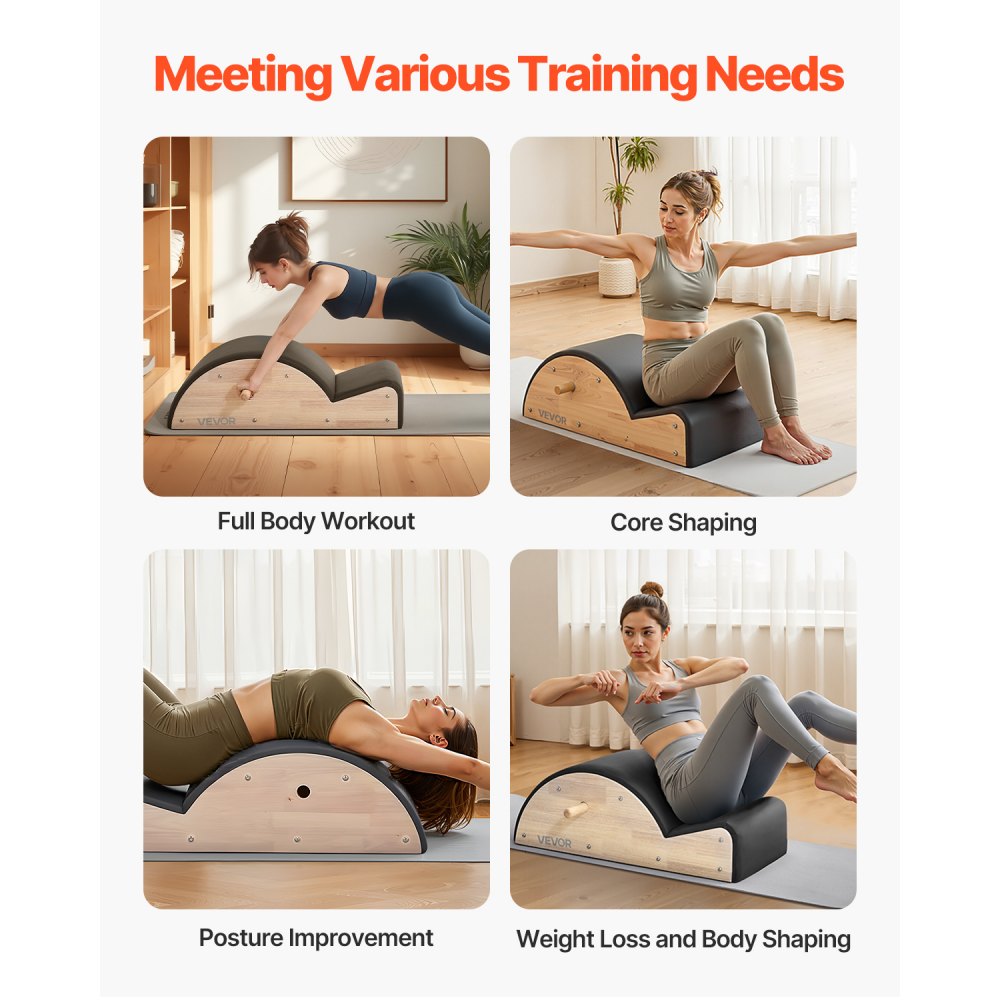 VEVOR Pilates Spine Corrector, Home Gym Yoga Pilates Accessory, Rubber Wood Fitness Training Tool, Arc Fitness Body Workout Equipment, for Spine Exercises, Balance, Core Strengthening, and Stretching