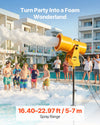 VEVOR foam machine creating a foam party scene with spray range callout