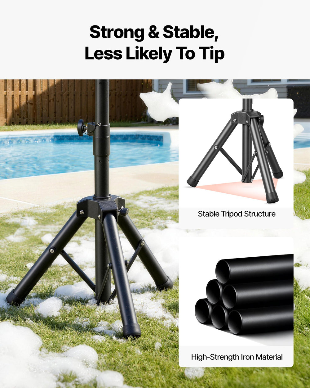 VEVOR foam machine stable tripod structure and iron material detail