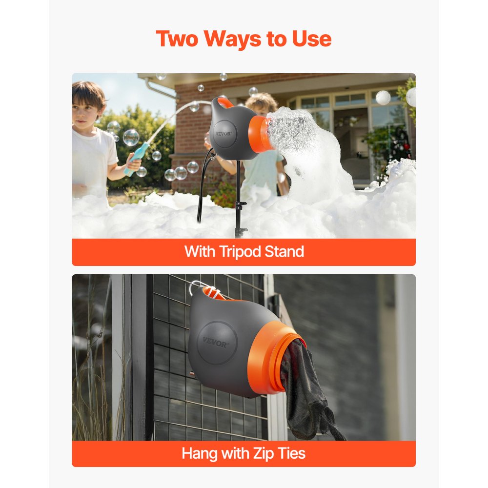 VEVOR Foam Machine, 115 W Party Foam Cannon, Portable Foam Maker with a Tripod Stand, Powerful Foam Party Machine, for Backyard, Pool, Outdoor Events, Birthdays, Celebrations and Party, Grey & Orange