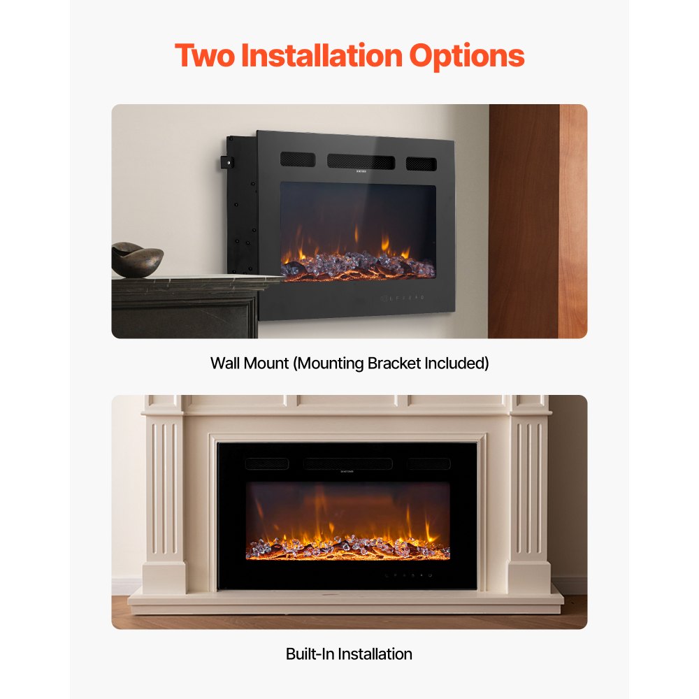 VEVOR 30 inch Electric Fireplace, Wall Mounted Recessed Fire Place with Remote Control, Timer, 1500W, Adjustable Flame Color Brightness, Touch Screen, Overheat Protection, for Living Room,Bedroom
