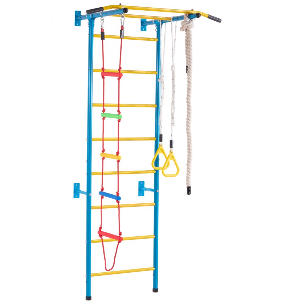 VEVOR Indoor Jungle Gym for Toddlers, 5-in-1 Climbing Playset with Carbon Steel Swedish Ladder, Wall Ladder, Pull-Up Bar, Rope Ladder, and Gymnastic Rings, Supports 220 lbs, Multicolor