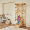 VEVOR Swedish Ladder Wall Gym, 8 in 1 Wooden Indoor Playground Climbing Toys, 220 lbs Load Capacity Swedish Wall Ladder with Pull-Up Bar, Gym Rings, Swing Seat, Rope Ladder, Wall Ladder, Slide Board