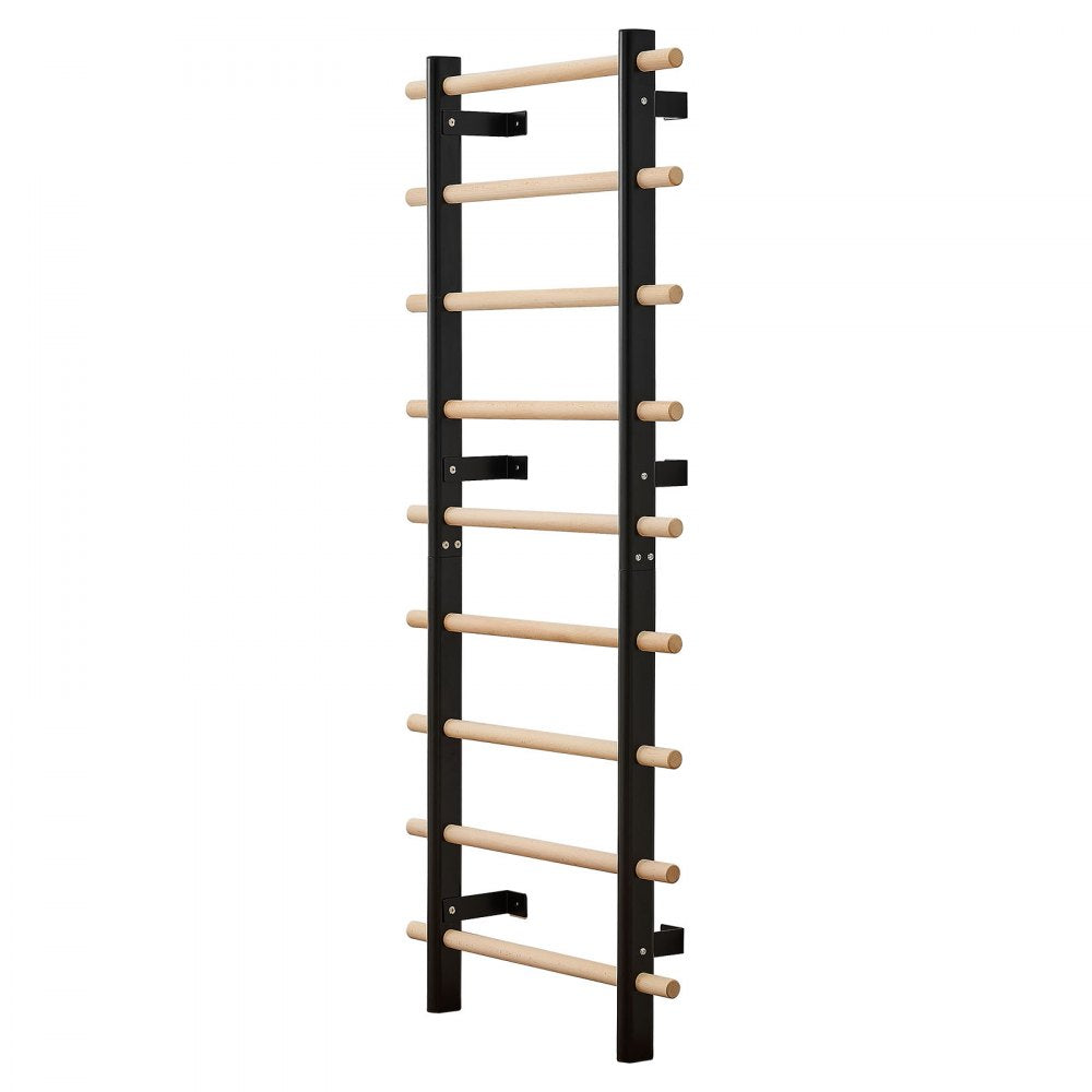 VEVOR Swedish Ladder Wall Gym, 9-Level Swedish Ladder Suspension Trainer, 330LBS Loading Solid Wood + Carbon Steel Gymnastics Stall Bars for Adult, Compatible with 3.15" x 3.15" Power Rack Accessories